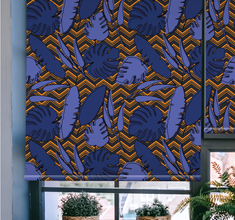 Blue tropical pattern flowers and plants roller blind - TenStickers
