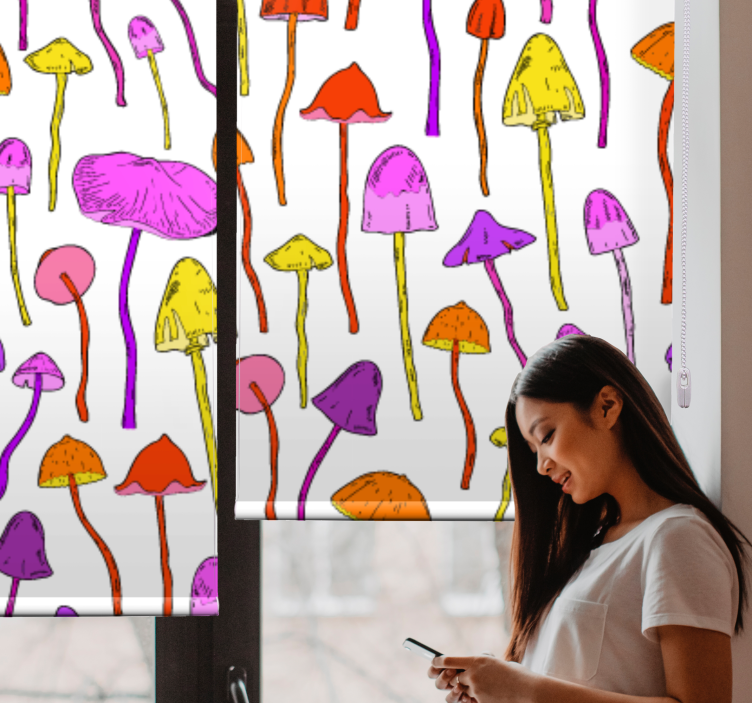 Lively mushroom theme flowers and plants roller blind - TenStickers