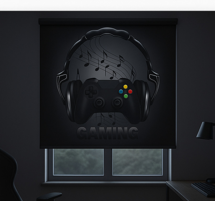 Monochrome headphone wearing controller  geek roller blind - TenStickers