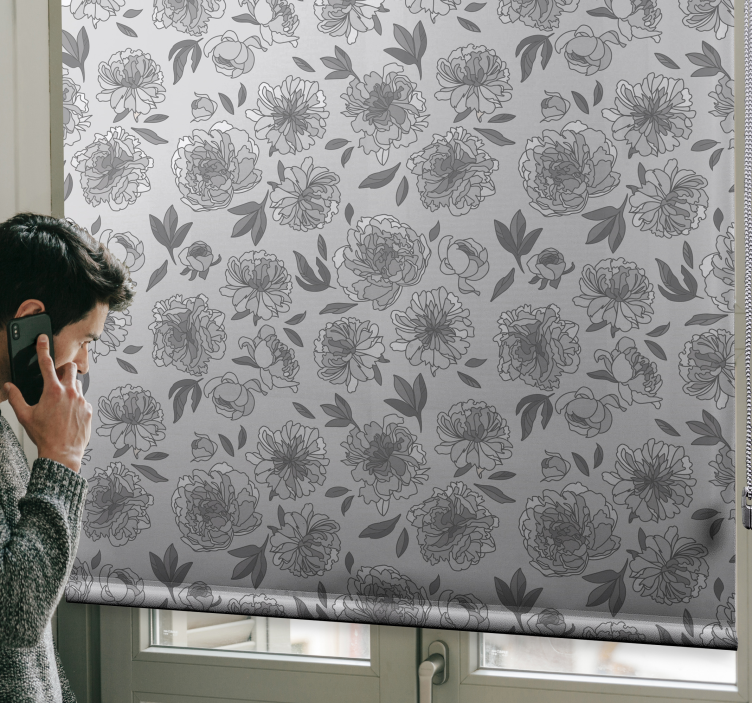 Monochrome Peony Pattern flower roller blind - TenStickers
