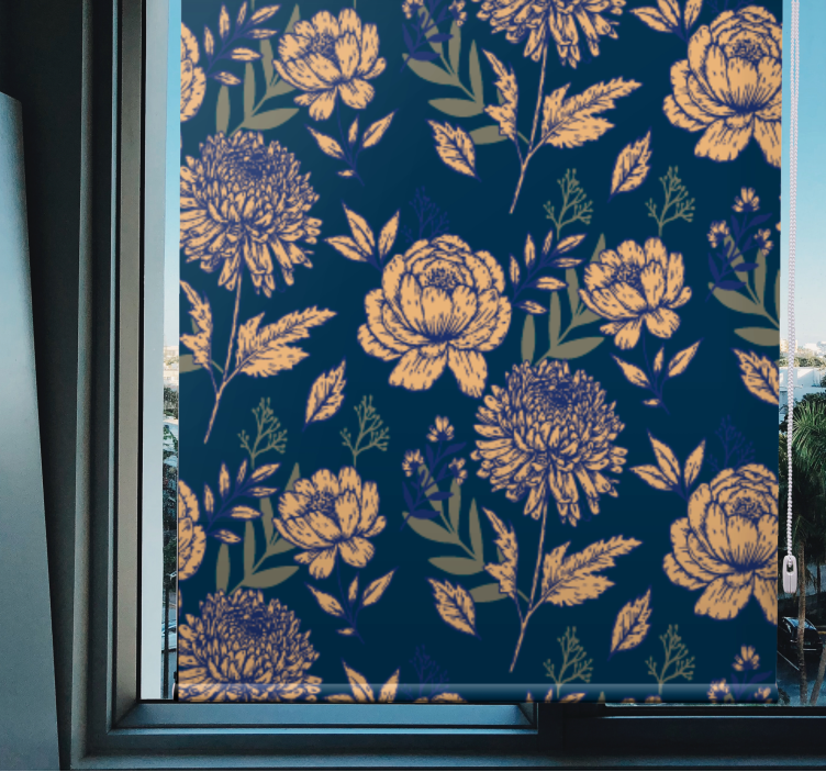 Navy elegant pattern flower roller blind - TenStickers
