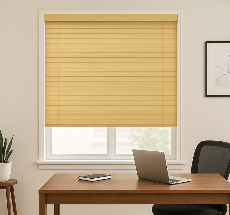 Office roller blind with wooden aesthetic - TenStickers