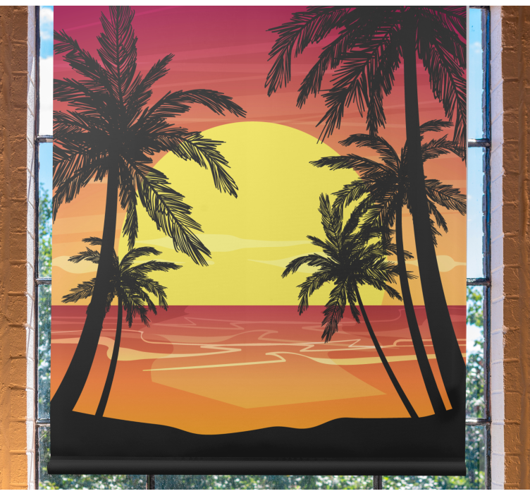 Palm Sunset Scene tree roller blind - TenStickers