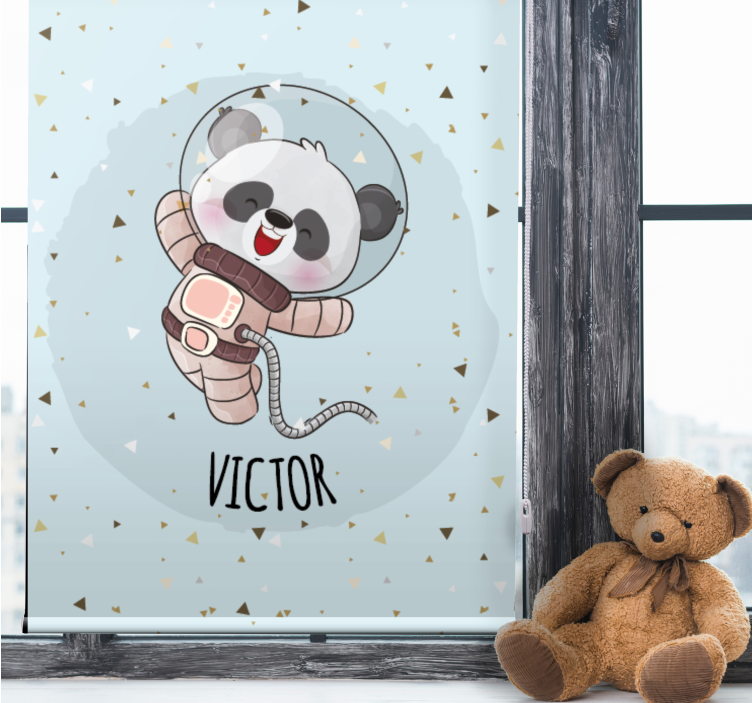 Panda astronaut with name children room roller blind - TenStickers