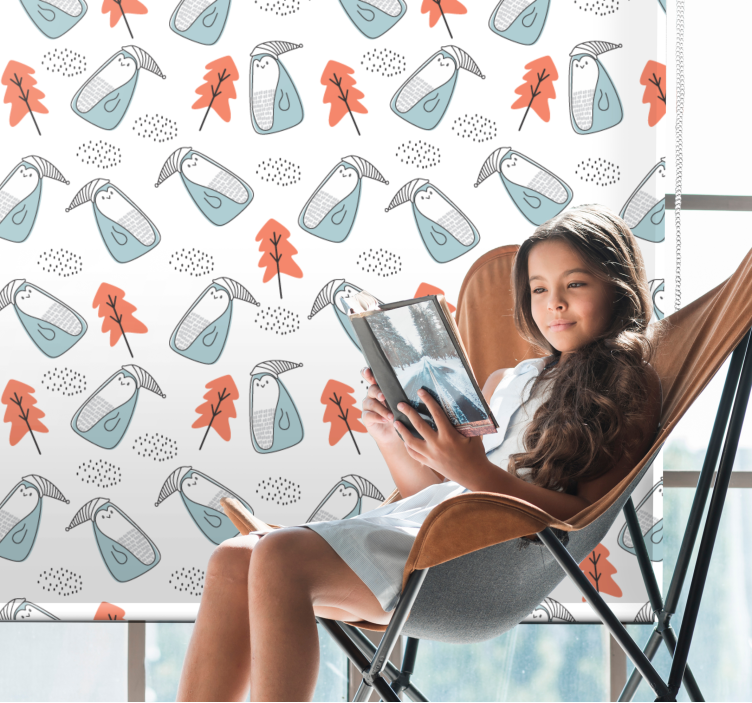 Pinguins with hats scandinavian roller blind - TenStickers