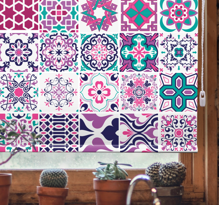 Pink maroccan tile pattern Bathroom blind - TenStickers