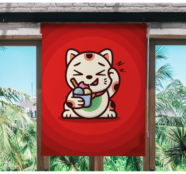 Cat enjoying treats fun roller blind - TenStickers