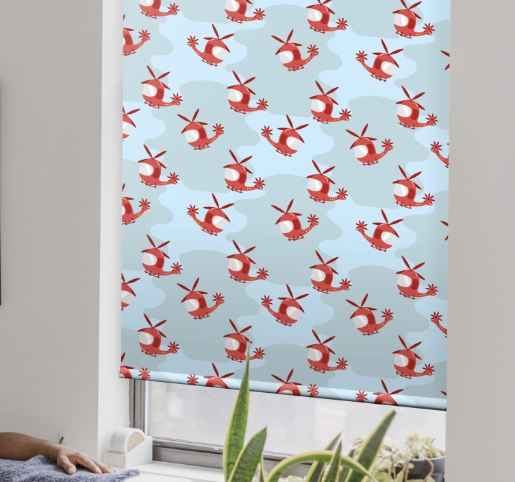 Red helicopter pattern children room roller blind - TenStickers