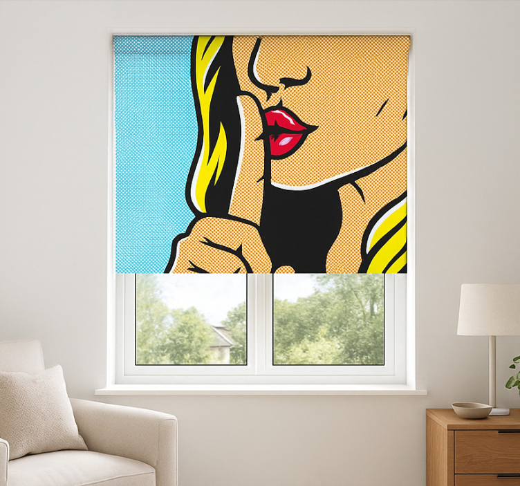 Pop art girl shushing teenage bedroom roller blind - TenStickers