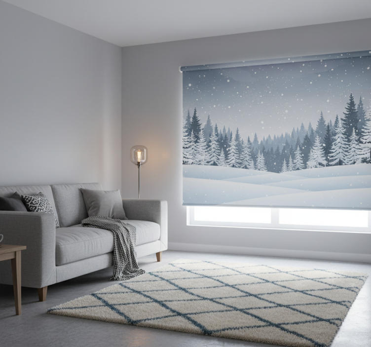 Scandinavian roller blind nordic winter forest view - TenStickers