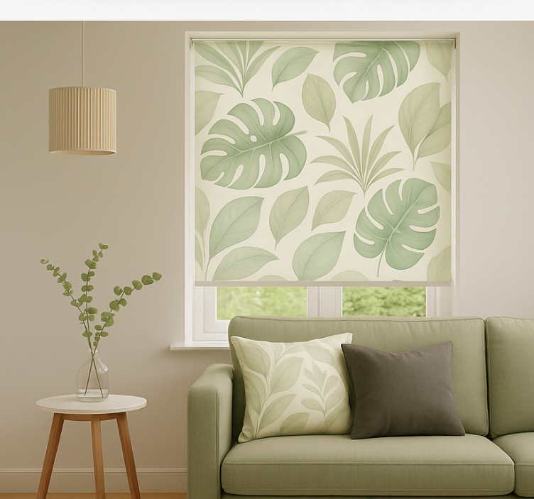 Scandinavian roller blind with earthy tropical leaves - TenStickers