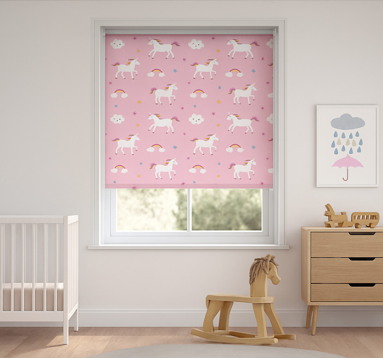 Scandinavian roller blind with pink dancing unicorns - TenStickers