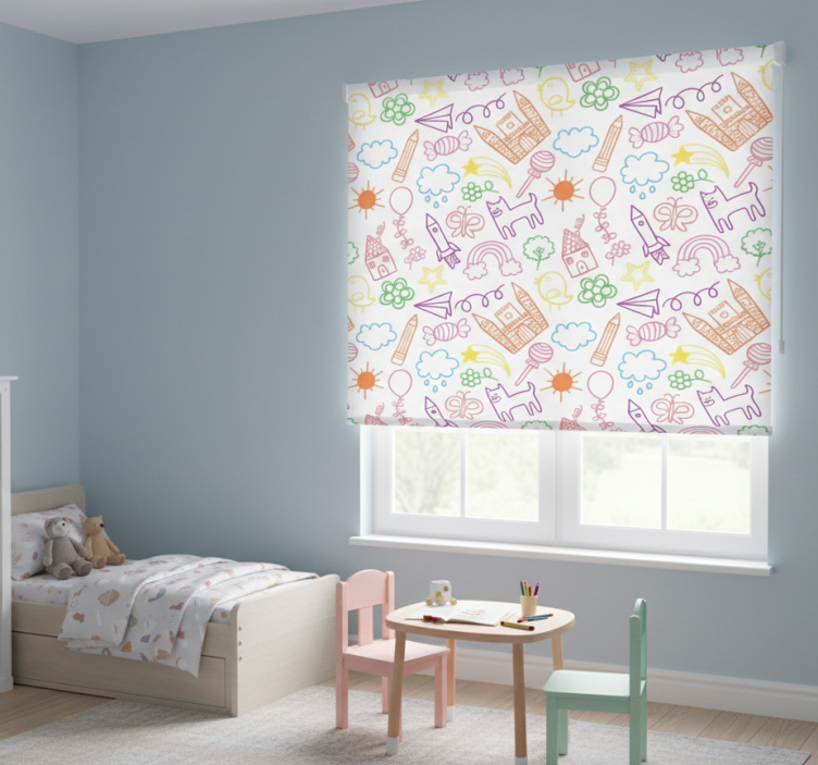 Scandinavian roller blind with whimsical doodle print - TenStickers