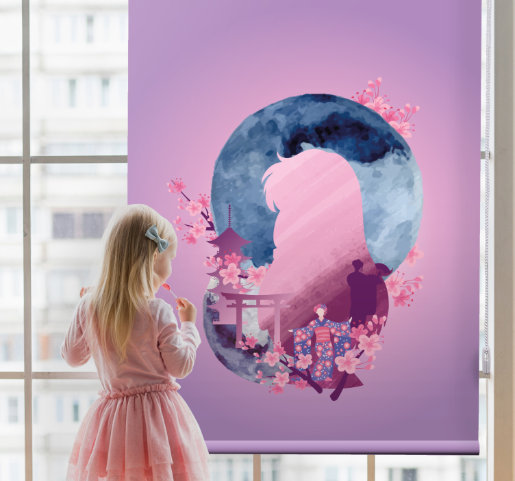 Silhouetted Blossom Scene romantic roller blind - TenStickers