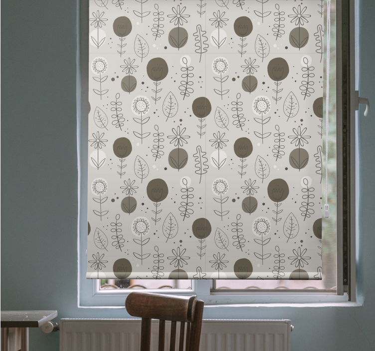 Grey stylish theme flowers and plants roller blind - TenStickers