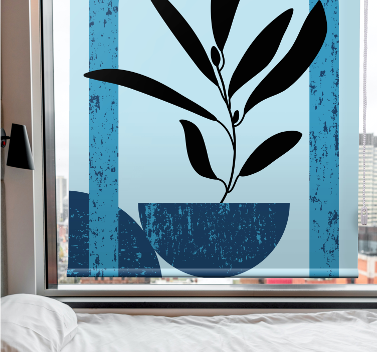 Blue stylish pot plant flowers and plants roller blind - TenStickers