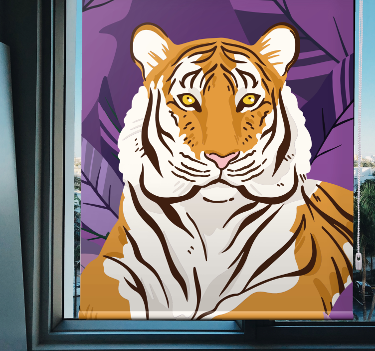 Tiger portrait with leaves animal roller blind - TenStickers