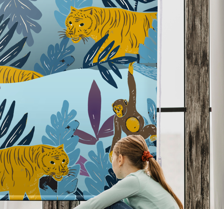 Tigers and monkey children room roller blind - TenStickers