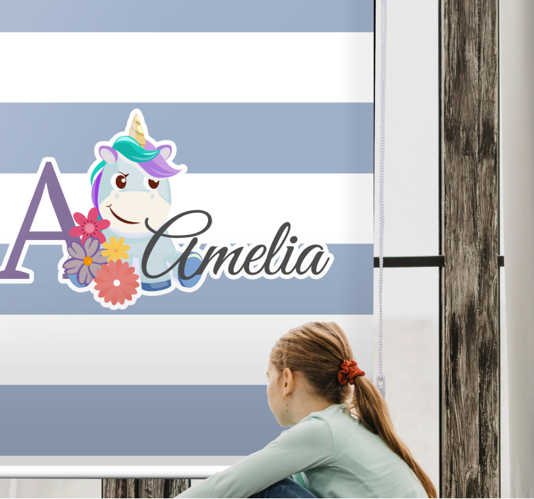 Unicorn name personalised children room roller blind - TenStickers