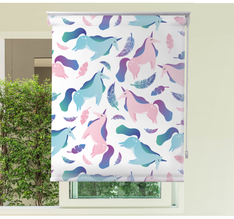 Unicorns and feathers children room roller blind - TenStickers