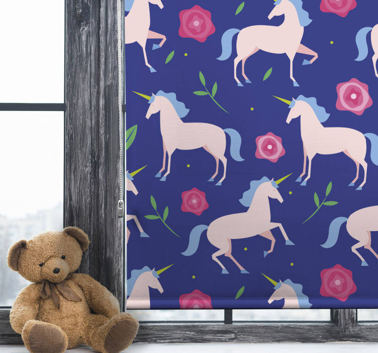 Unicorns and flowers children room roller blind - TenStickers