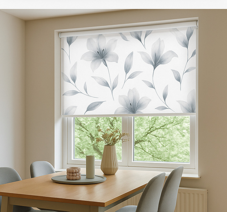 Watercolour lillies florals  dining room roller blind - TenStickers
