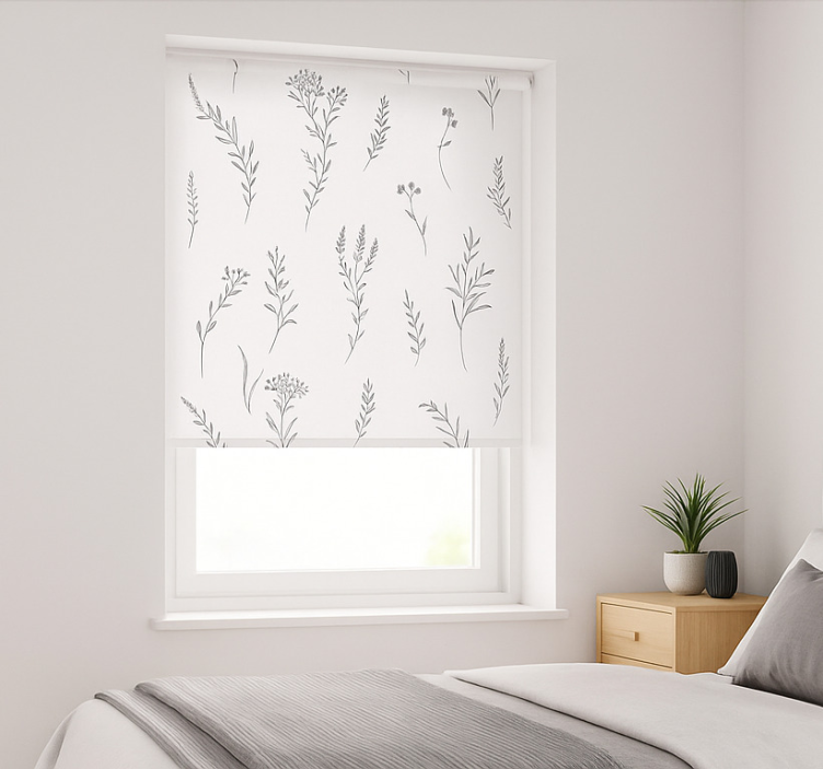 White colour with plants master bedroom roller blind - TenStickers