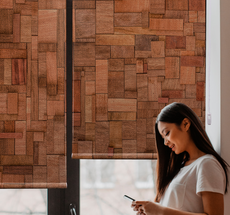 Wooden tile arrangement texture and pattern roller blind - TenStickers