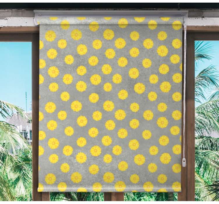 Gray and Yellow Pattern flowers and plants roller blind - TenStickers