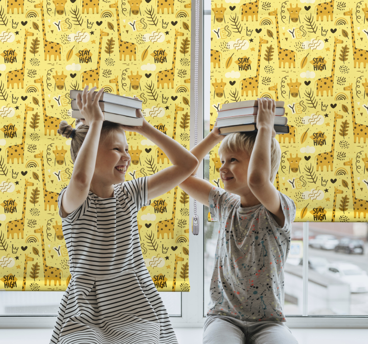 Yellow jungle animals children room roller blind - TenStickers