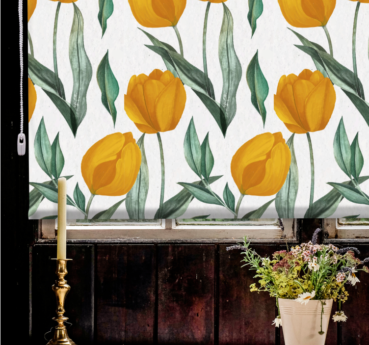Yellow Tulip Blooms flowers and plants roller blind - TenStickers