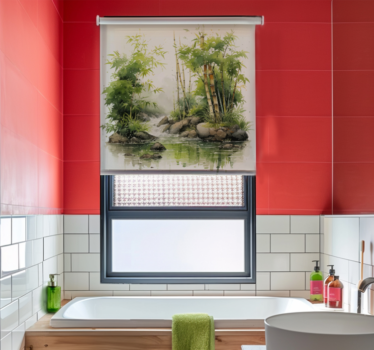 Zen bamboos and water fountain bathroom roller blind - TenStickers