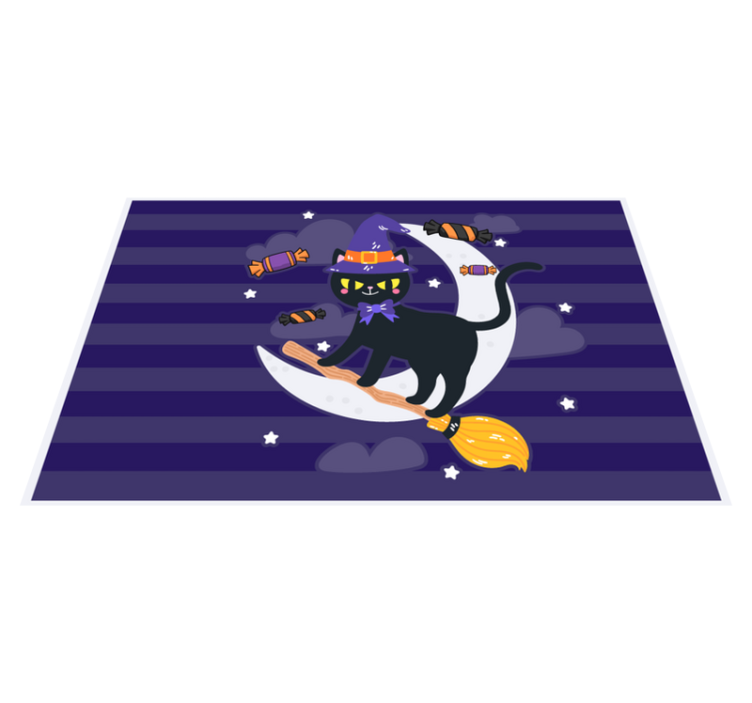 Halloween placemat witchy cat on a broom - TenStickers