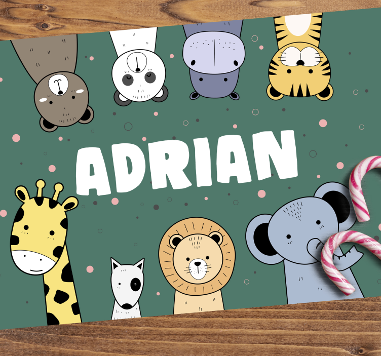 Cute cartoon animals personalised name kids placemat - TenStickers