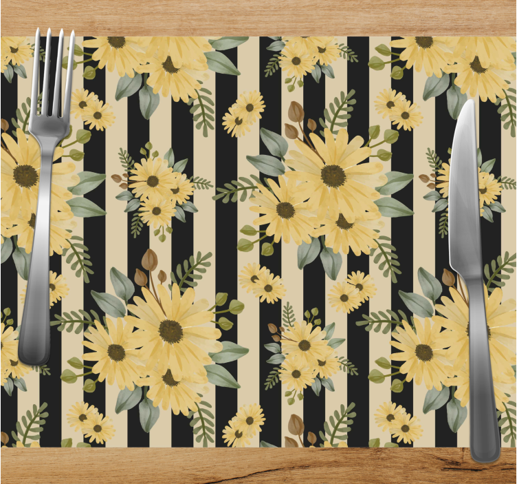 Autumn sunflowers on stripes floral placemats - TenStickers