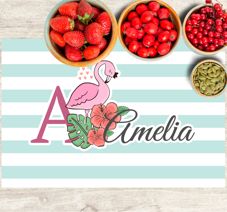 Cute animals flamingo with name placemats - TenStickers