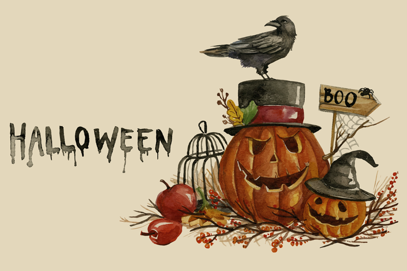 Watercolor Halloween rectangular placemats - TenStickers