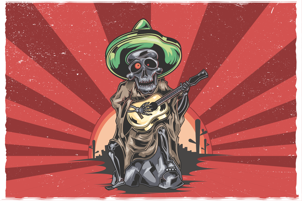 Halloween placemat skeleton mariachi musician - TenStickers