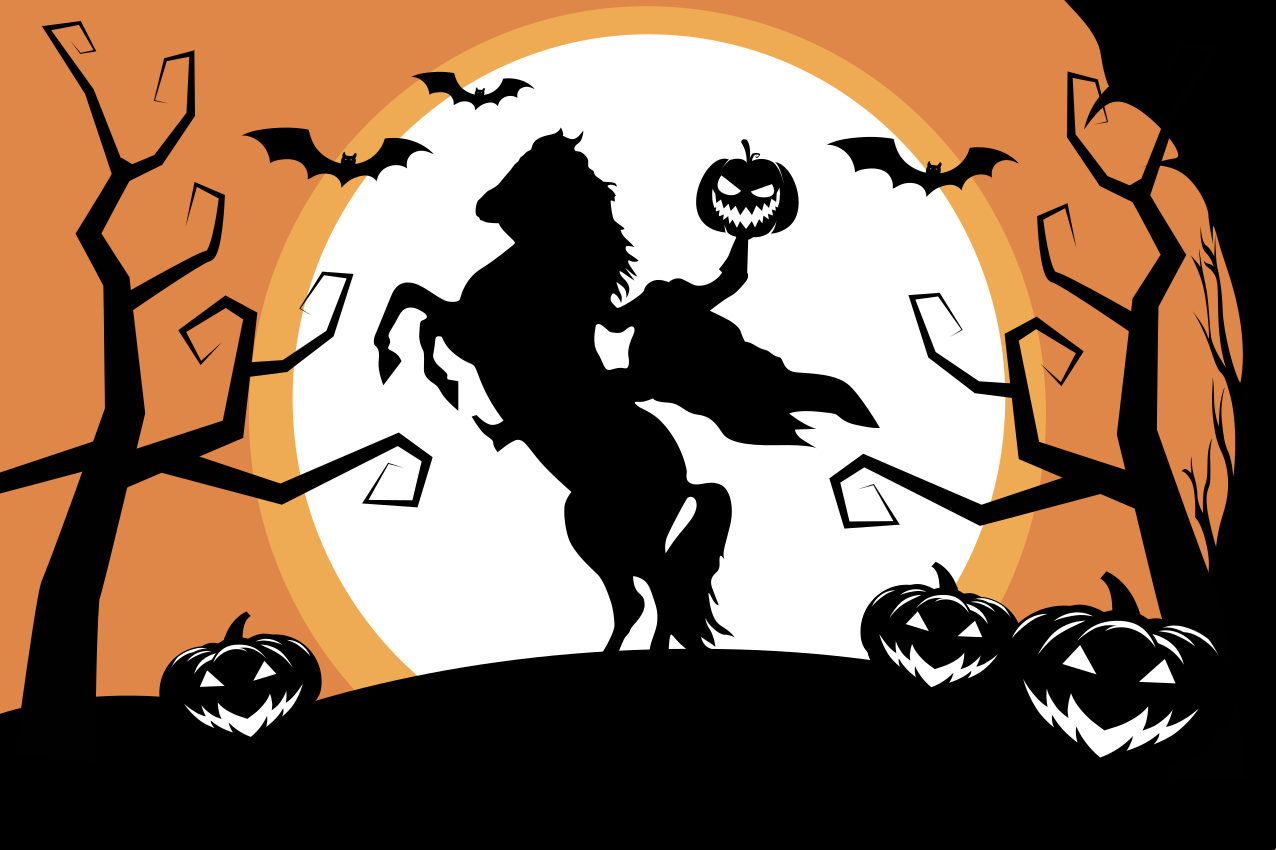 Halloween placemat featuring a horse with a pumpkin - TenStickers