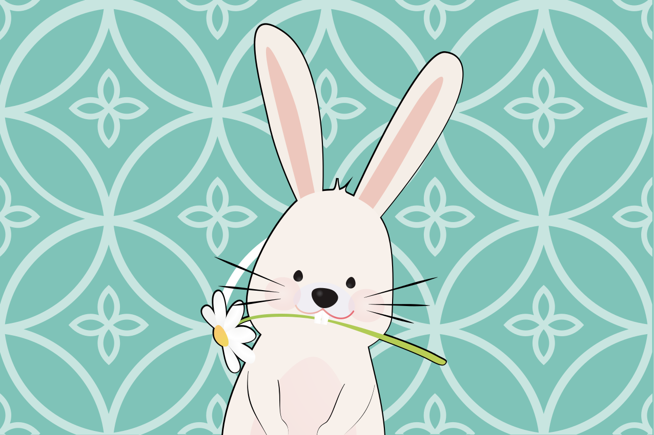 Children placemats cute bunny with flower design - TenStickers