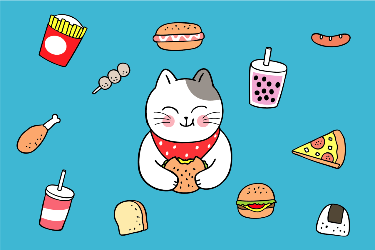 Children placemats cute cat eating - TenStickers