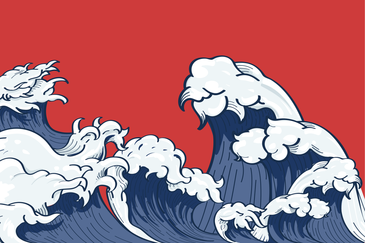 Red Kanagawa wave original placemats - TenStickers
