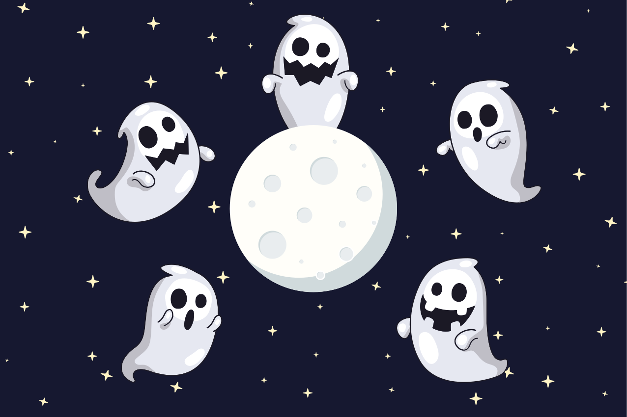 White flying ghosts moon Halloween placemats - TenStickers