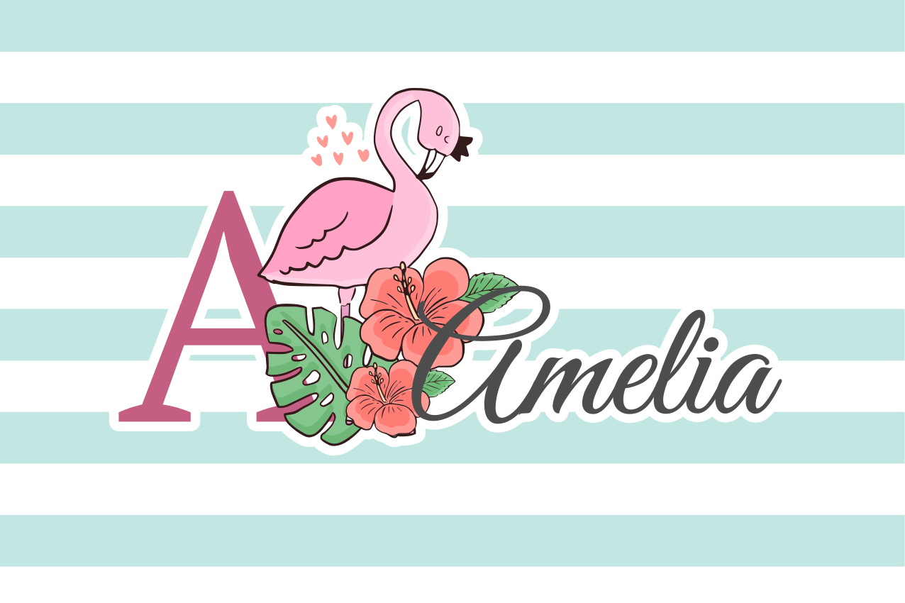 Cute animals flamingo with name placemats - TenStickers