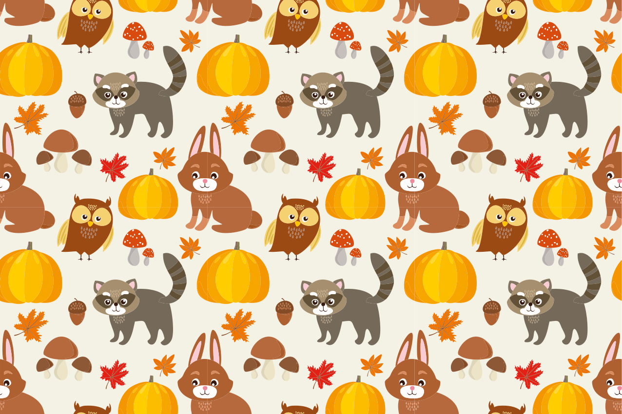 Raccoon Owl Rabbit Pumpkin children placemats - TenStickers