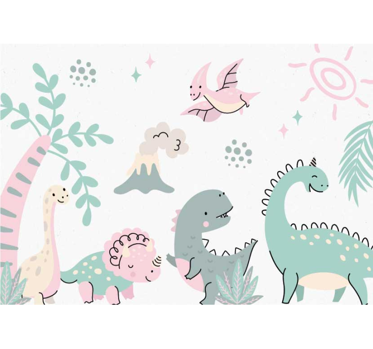 Pastel dinosaurs  nursery mural - TenStickers