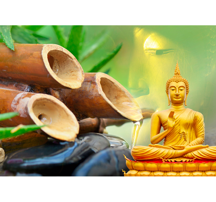 Golden Buddha with water buddha wall Mural - TenStickers