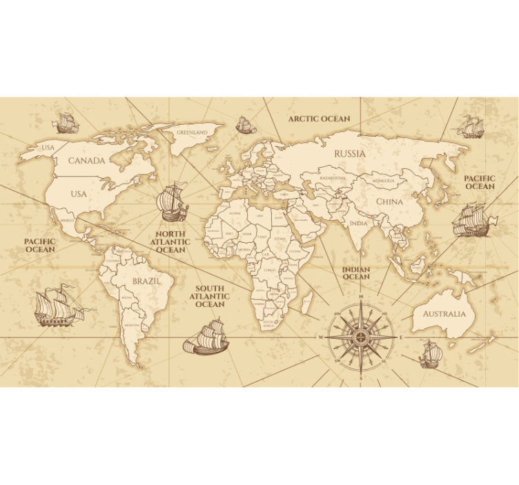 Retro worldmap sepia wall mural - TenStickers