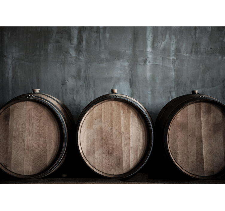 3 Wine barrels vintage wall mural - TenStickers