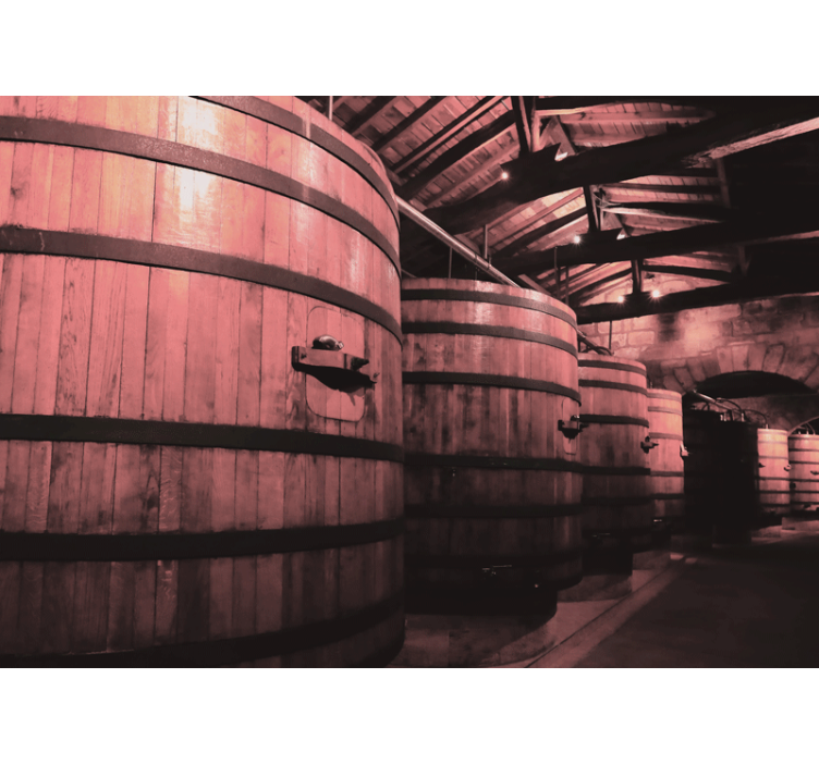 Stone wall mural wooden barrel storage design - TenStickers